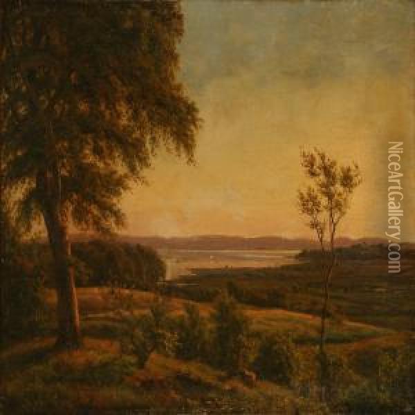 Autumn Landscape With A View To A Fiord Oil Painting - Carsten Henrichsen