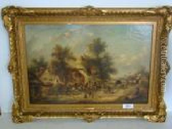 We Hve Listed This As Attributed To, Tear In Upper Left And Small Hole Towards Center. Oil Painting - Heinrich Burkel