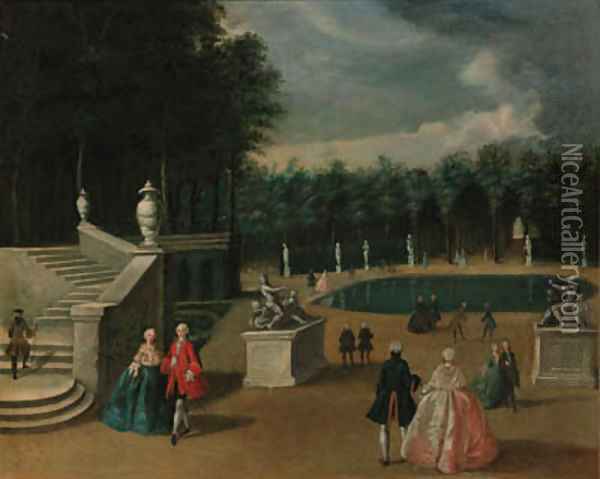 Elegant company in a park Oil Painting - Jacques de Lajoue