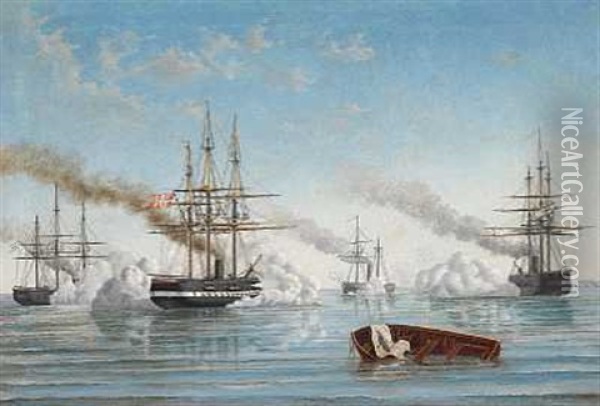 Traefningen Ved Rygen 17. Marts 1864 Oil Painting - Carl Julius Emil Olsen