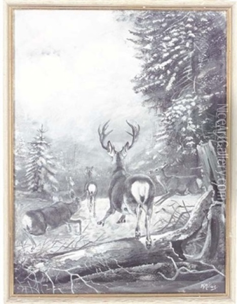 Deer In A Clearing (+ 3 Others; 4 Works) Oil Painting - John Guille Millais