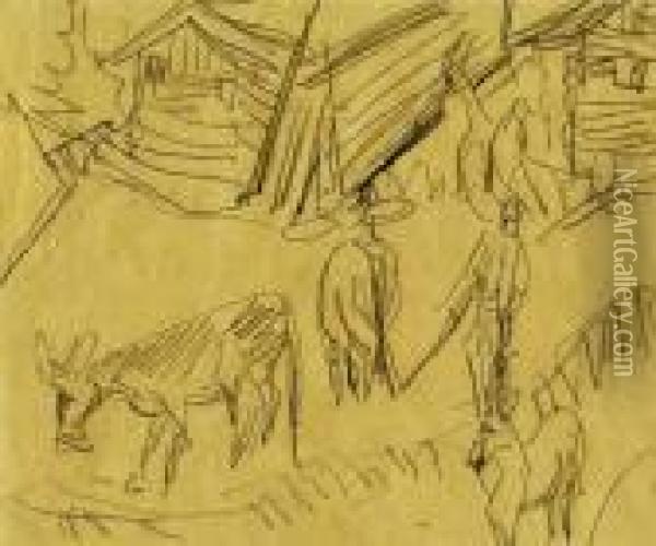 Senn Mit Kuhen Und Ziegen Auf Der Alp Oil Painting - Ernst Ludwig Kirchner