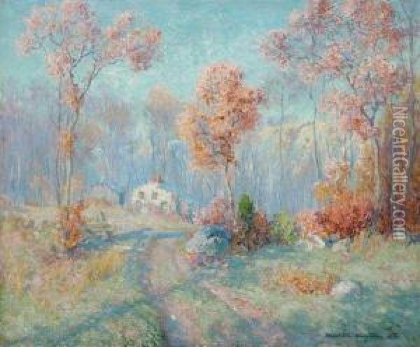 ''sunlit Connecticut Landscape'' Oil Painting - Hamilton Hamilton