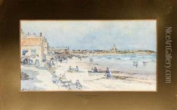 Summertime Newbiggin Beach Oil Painting - Thomas Swift Hutton