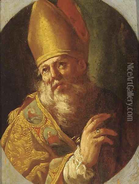 A Bishop Saint Oil Painting - Luca Giordano