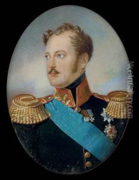 Miniature Portrait Of Czar Nicholas I Of Russia Oil Painting - Ivan Winberg