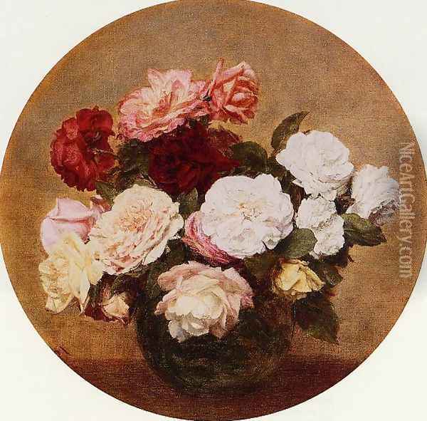 A Large Bouquet of Roses Oil Painting - Ignace Henri Jean Fantin-Latour