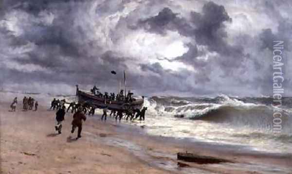 Launch of the Life Boat Oil Painting - Thomas Rose Miles