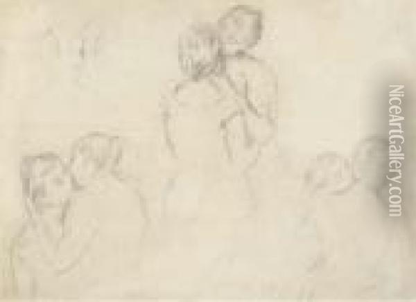 Quatre Etudes Avec Deux Femmes S'embrassant Oil Painting - Federigo Zandomeneghi