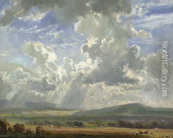 Sommerliche Landschaft Bei Heranziehendem Gewitter Oil Painting - Ludwig Hartmann