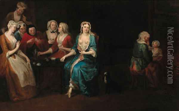 Ladies taking tea in an interior Oil Painting - Heroman Van Der Mijn