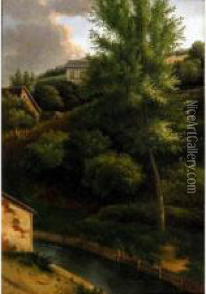 Hyacinthe Paysage Dile De Francehuile Sur Toile 28 X 18 Oil Painting - Alexandre-Hyacinthe Dunouy