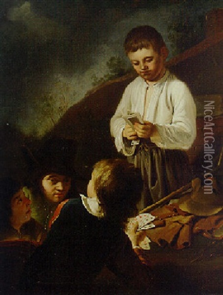 Youths Playing Cards Oil Painting - Bernhard Keil