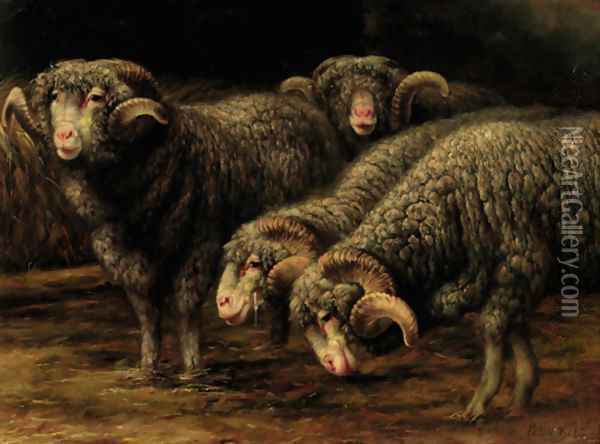 Ewes grazing Oil Painting - Bela Pallik