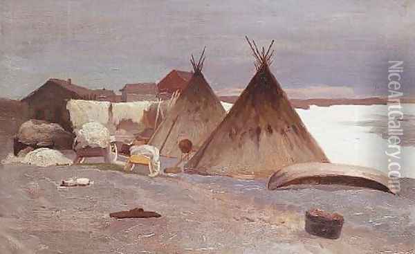 Encampment in the snow 1906 Oil Painting - Alexandr Alekseevich Borisov