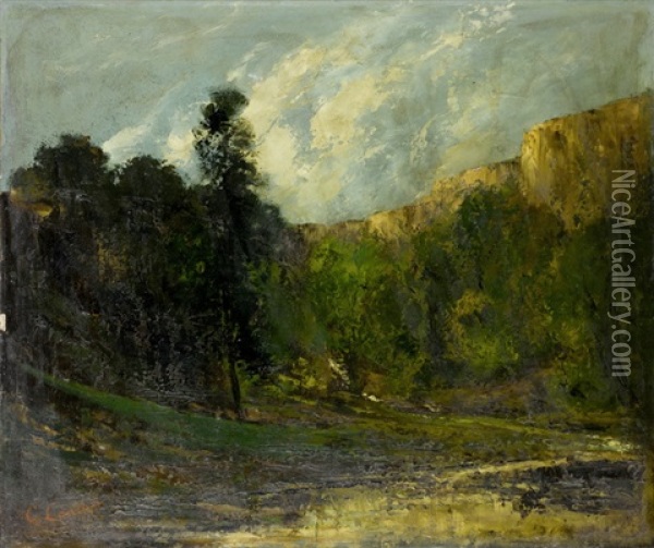 Kurvige Sandstrasse Im Jura Mit Einem Wasserfall Und Einer Quelle Im Hintergrund (collab. W/workshop) Oil Painting - Gustave Courbet