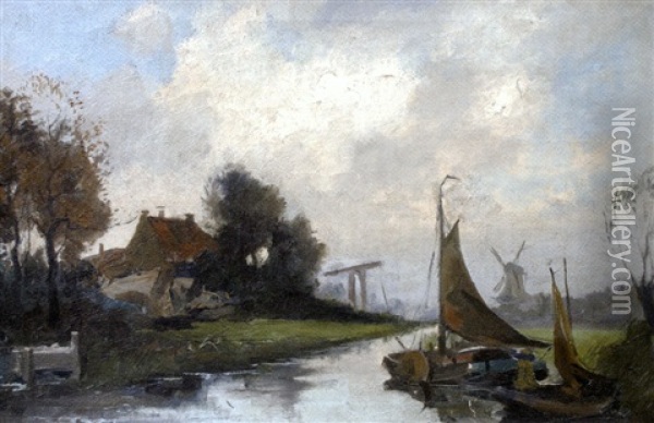 Un Canal Pres D'utrecht Oil Painting - Cornelis De Bruin