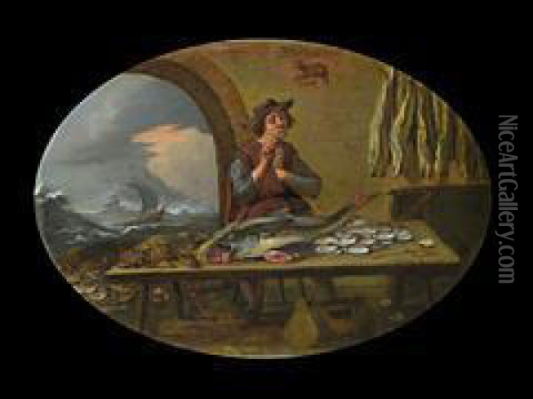 Der Fischverkaufer Oil Painting - Jan Woutersz. Stap