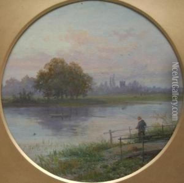 On The Trent At Wilfords, Notts Oil Painting - Charles L. Shaw