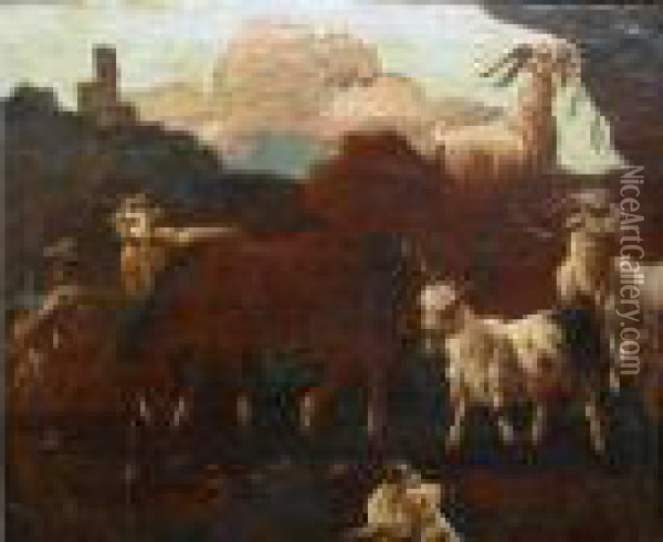 Paesaggio Con Pastore E Armenti Oil Painting - Philipp Peter Roos