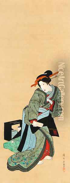 Courtesan Edo period, Bunsei era (1818-30) Oil Painting - Keisai Eisen