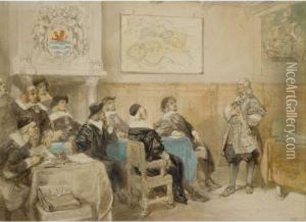 Admiral Evertsen Before The Staten Van Zeeland Oil Painting - Charles Rochussen