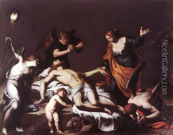 The Lamentation over the Dead Christ 1617 Oil Painting - Alessandro Turchi (Orbetto)