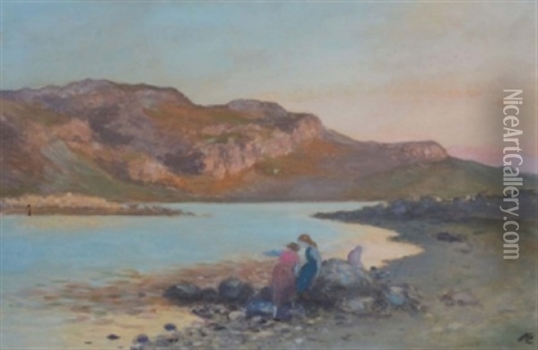 Figures By The Shore Oil Painting - George Russell