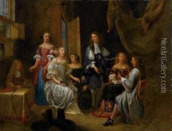 Ritratto Di Famiglia Che Suona Oil Painting - Gillis van Tilborgh