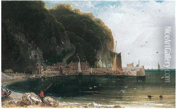 View Of Clovelly, North Devon Oil Painting - William Daniell RA