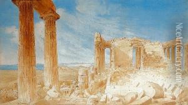 Interior Of The Parthenon Oil Painting - James Skene Of Rubislaw