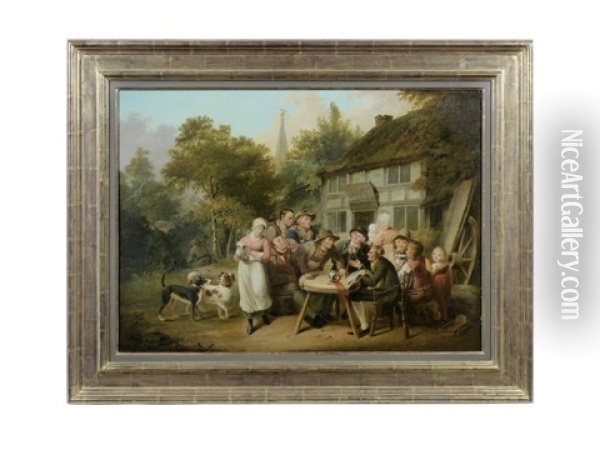 Figures Outside The Red Lion Inn Oil Painting - Joseph Parry