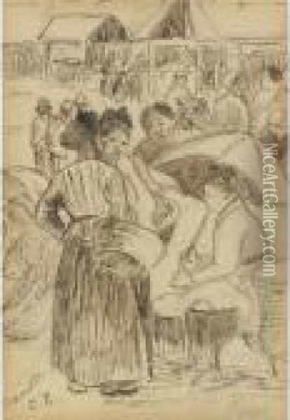 Le Marche A Dieppe Oil Painting - Camille Pissarro
