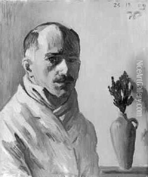 Autoportrait Le Jour De Noel (1909) Oil Painting - Rene Georges Hermann-Paul