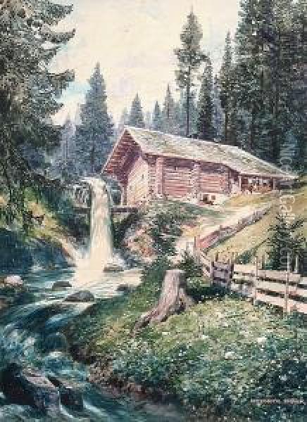 A Watermill In The Austrian Alps Oil Painting - Friedrich Frank