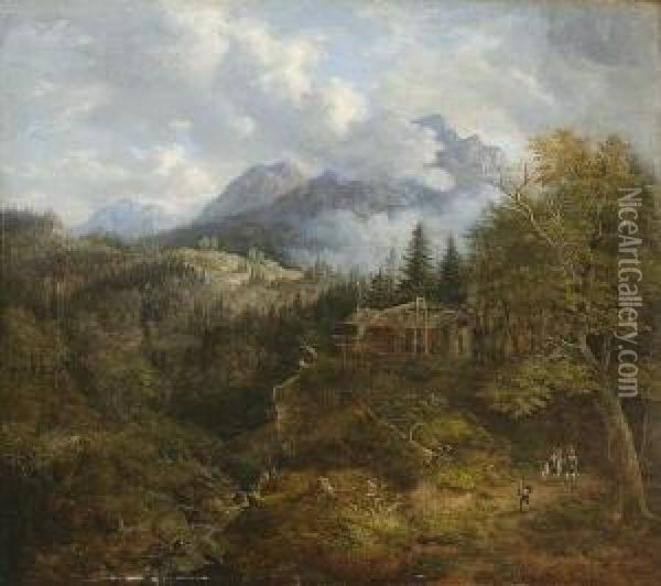 Gebirgslandschaft Mit
 Muhle Oil Painting - Johann Jakob Ii Dorner