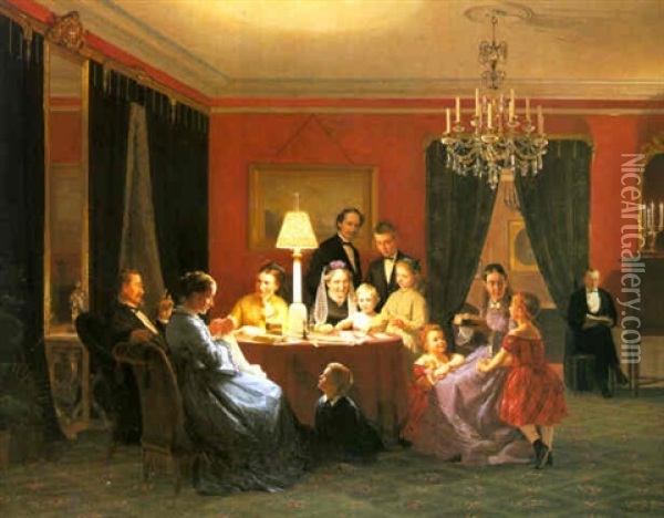 Portrftgruppe Af Familien Raeder Oil Painting - Otto Bache