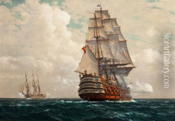 Ship At Sea Oil Painting - Michael Zeno Diemer