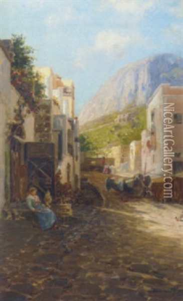 A Backstreet In Capri Oil Painting - Bernardo Hay