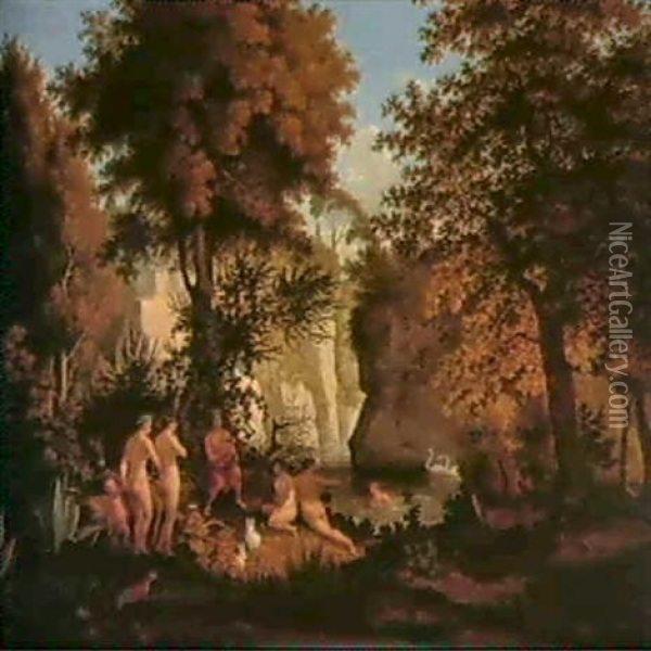 Orpheus Charming The Animals Oil Painting - Florian Grospietsch