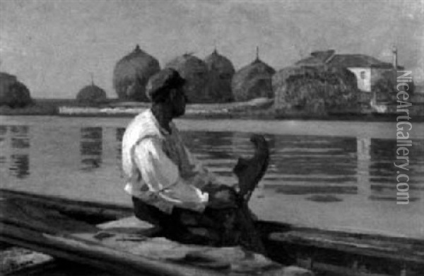 Italienischer Bootsmann Auf Einem Flus Oil Painting - Max Wilhelm Roman