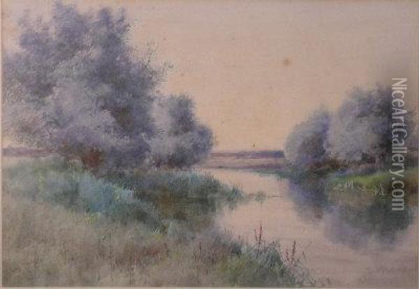 A Quiet Backwater Oil Painting - Henry Stannard
