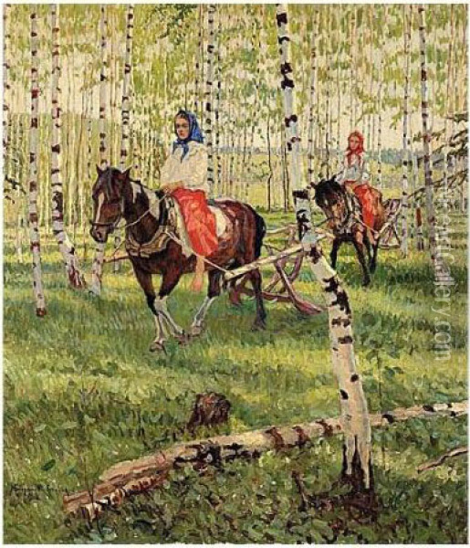 Riding Through The Forest Oil Painting - Nikolai Petrovich Bogdanov-Belsky