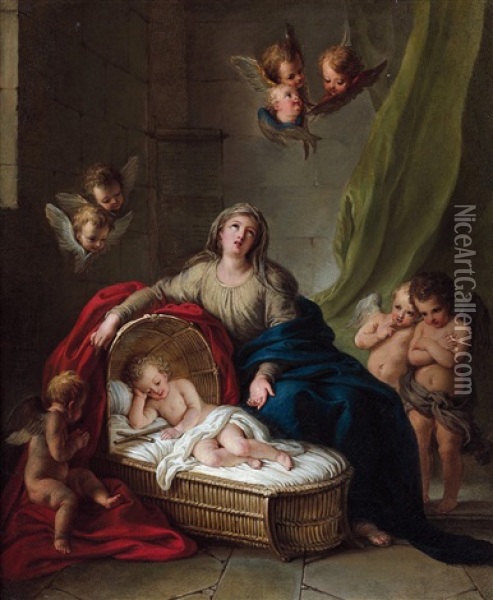 La Vierge Veillant Sur Le Sommeil De L'enfant Jesus Oil Painting - Charles-Antoine Coypel