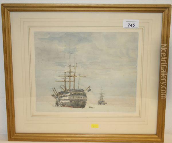 Shipping (partially Finished) Oil Painting - William Th. Martin Hawksworth