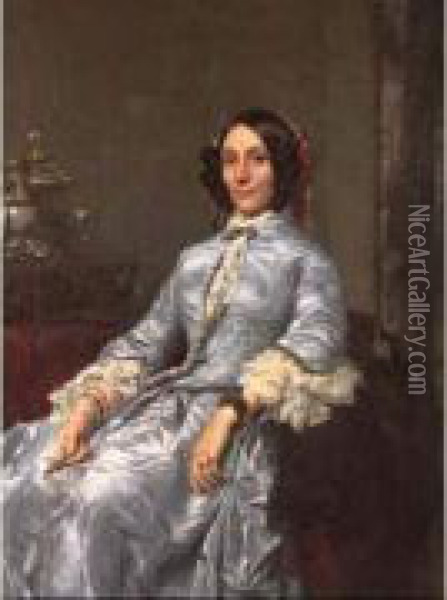 Portrait D'une Femme De La Haute Societe, Au Debut Du Second Empire. Oil Painting - Alexandre Hesse