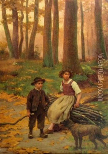 The Woodcutter's Children Oil Painting - Louis Emile Adan