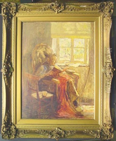 Reading Beside A Window Oil Painting - Piet Leijsing