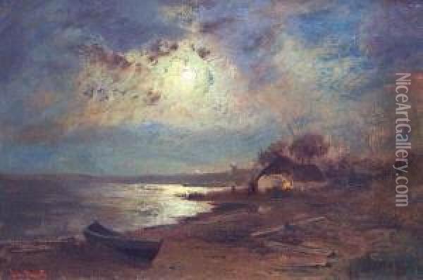 Mondnacht Am See Oil Painting - Louis, Carl Ludwig Douzette