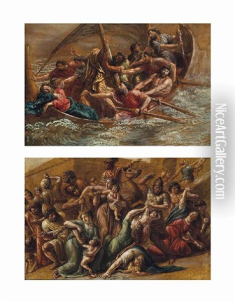 The Massacre Of The Innocents (+ Christ Asleep During The Tempest; Pair) Oil Painting - Luigi Ademollo